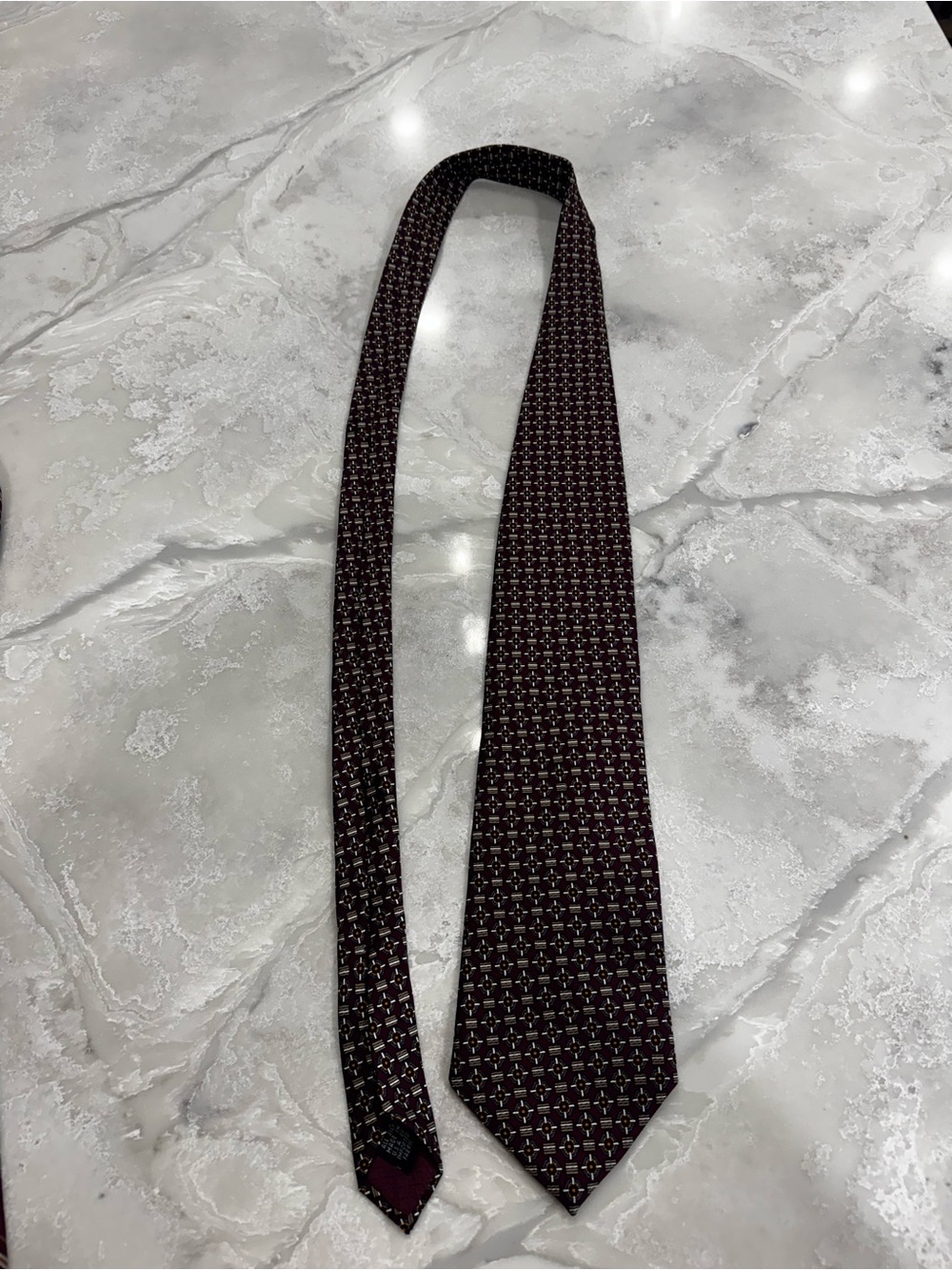 Dior Men's Deep Burgundy Micro-Pattern Silk Tie